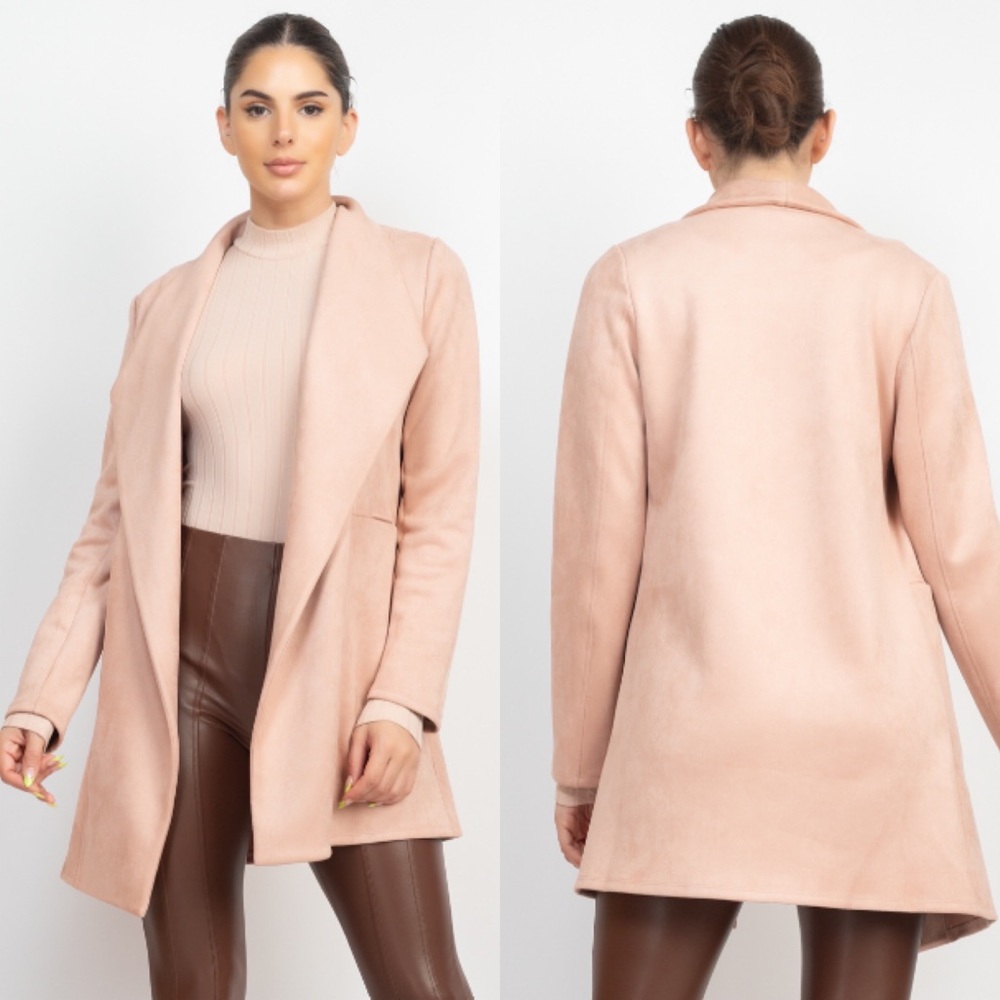⭕️ SOLD OUT ⭕️ NEW Blush Pink Open Front Faux Suede Blazer - Picture 7 of 7